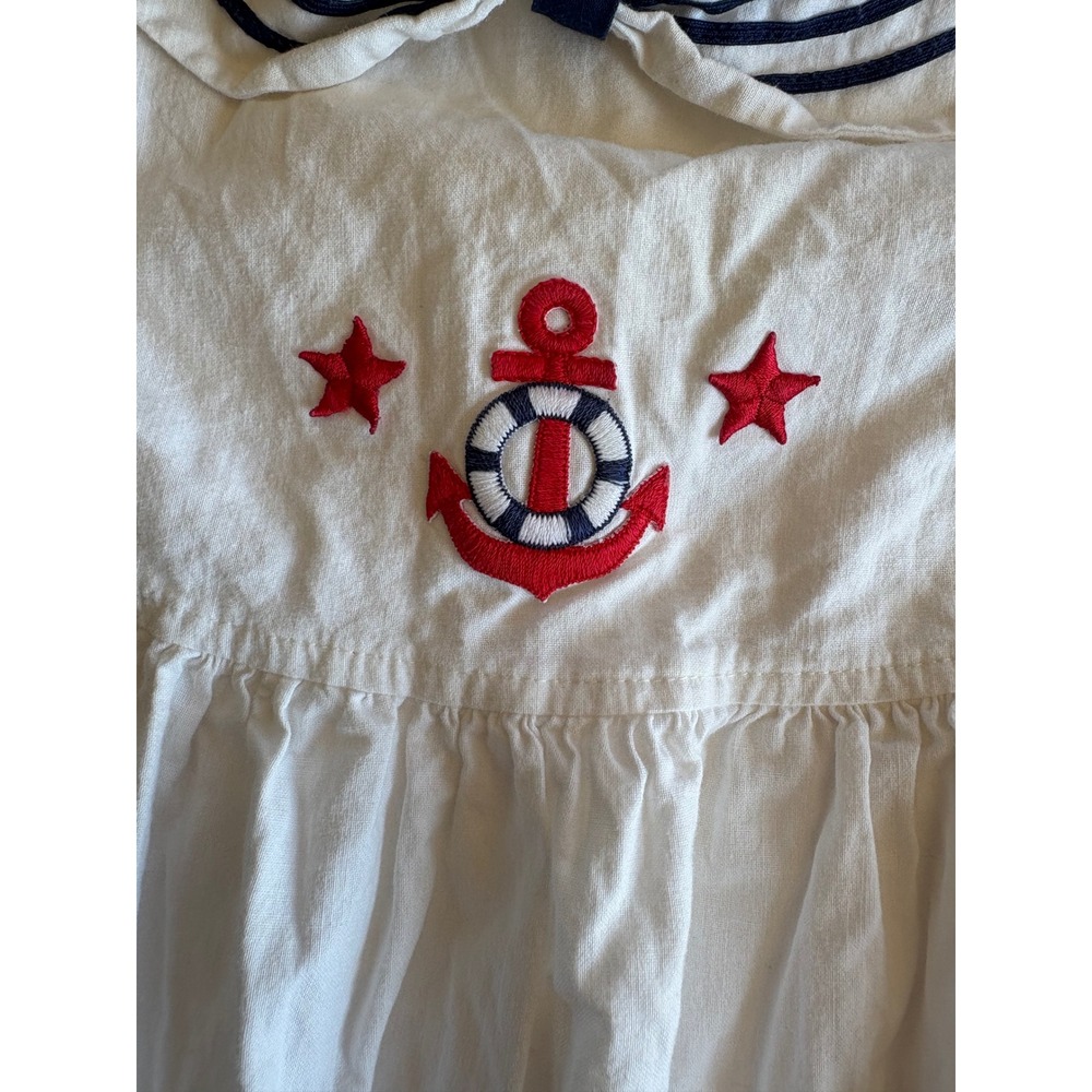 Vintage Bonnie Jean Girls‎ Sailor Dress White Cotton Nautical Anchor 6X USA - Picture 6 of 10